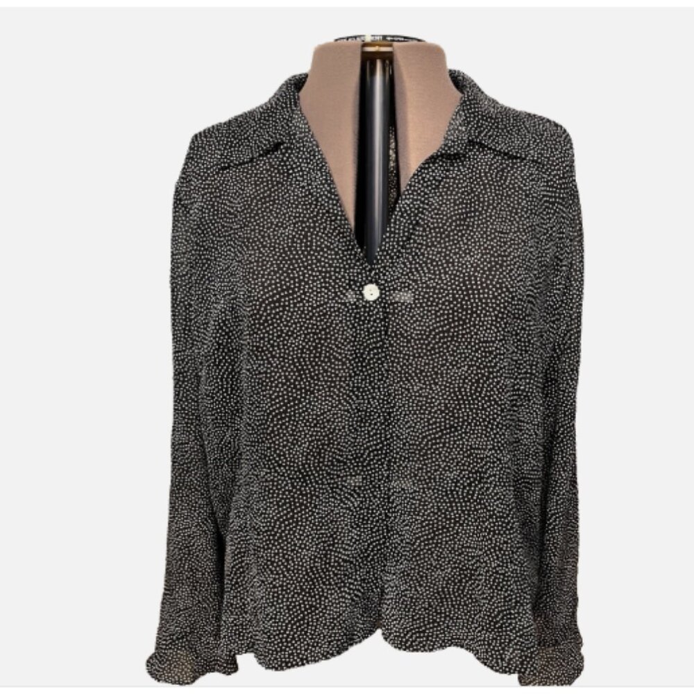 Mary McFadden. 18W. Lagenlook Chiffon Layering Piece. Black White Dots. B97